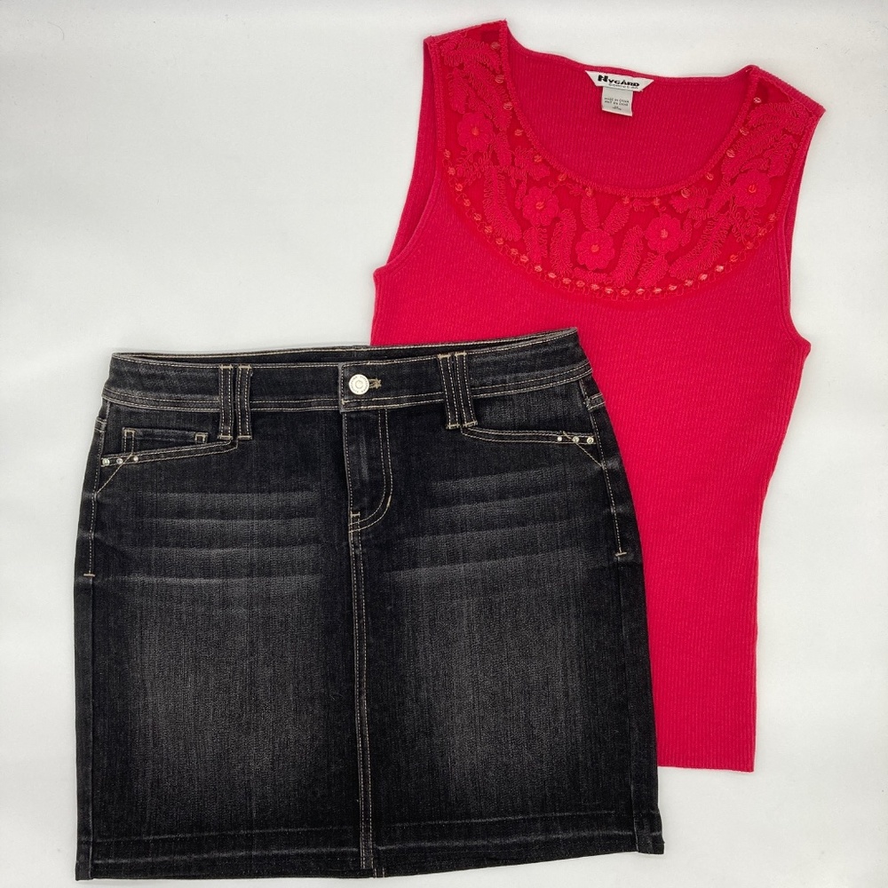 White House Black Market Black Denim Skirt and Nygard Top